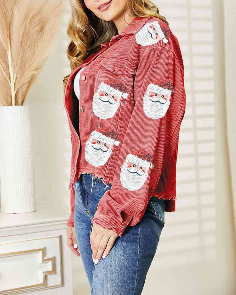 Christmas Santa Sequin Raw Hem Jacket