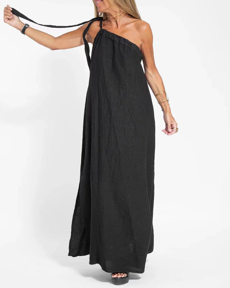 Sleeveless Asymmetrical Off-Shoulder Slit Dress