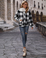 Double Sided Fleece Long Sleeve Plaid Jacket