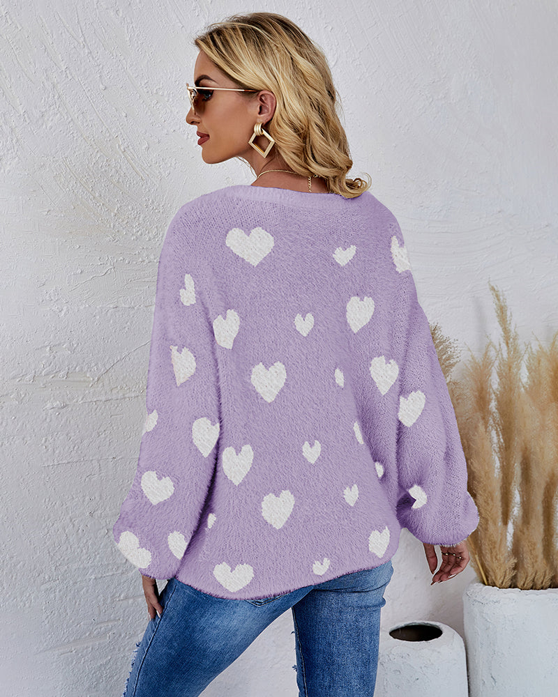 Love Pattern Round Neck Knit Sweater