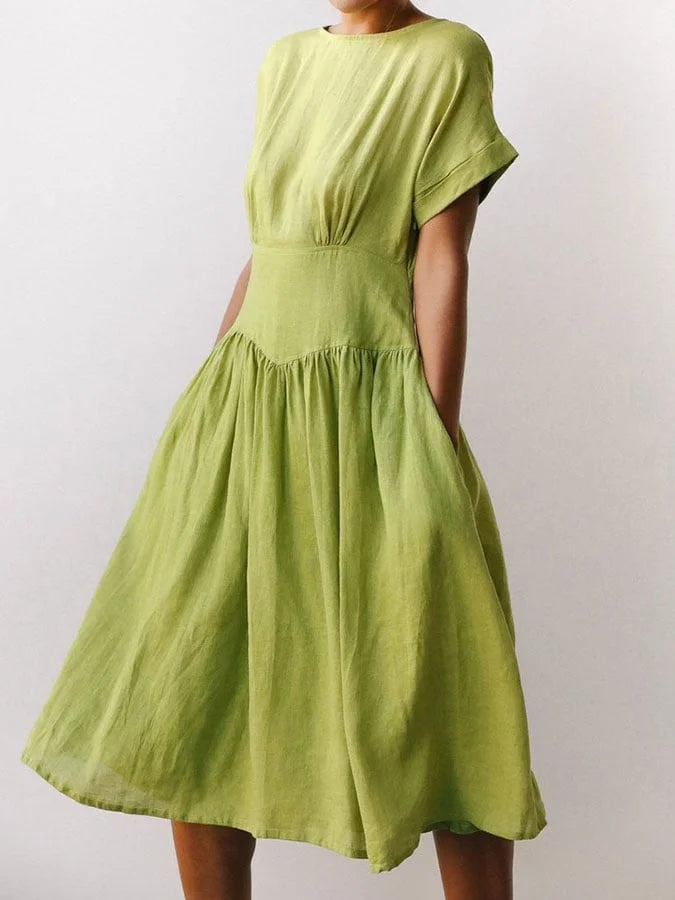 Linen Grass Green Midi Dress