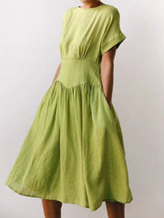 Linen Grass Green Midi Dress