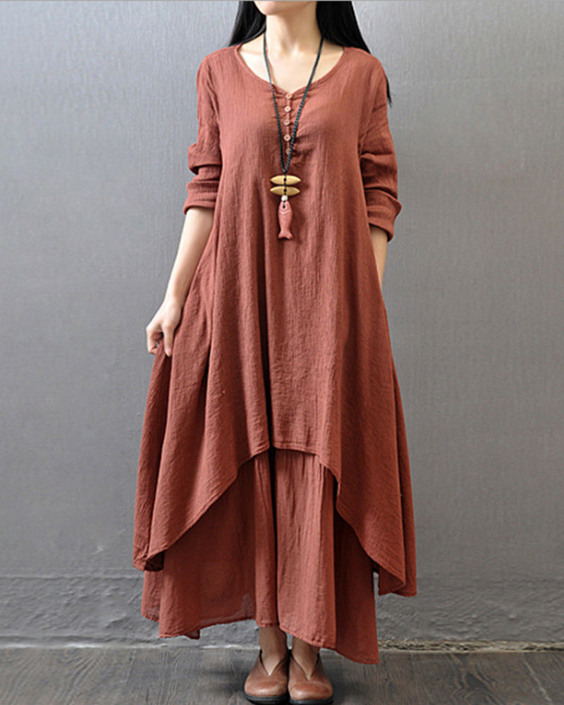 Loose Boho Cotton Maxi Kaftan Dress Layer Casual Long Tunic Dress