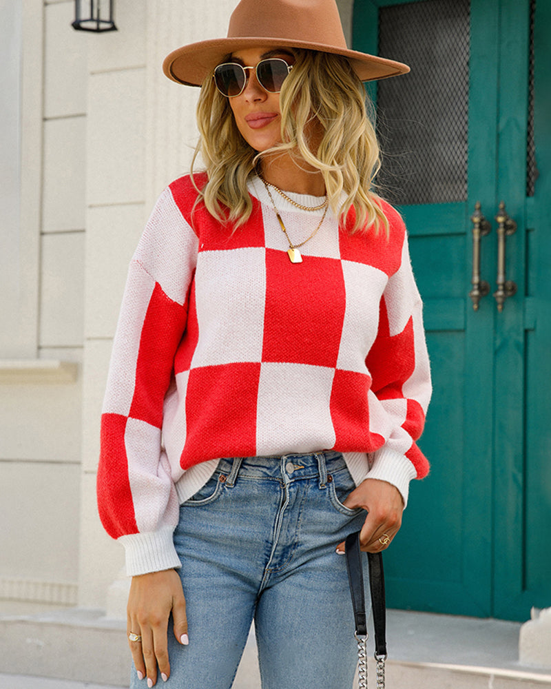 Color Block Polo Plaid Sweater