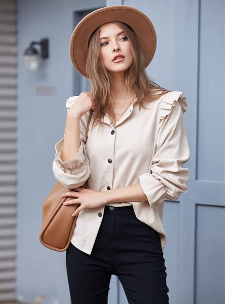 Women Corduroy Shirts Long Sleeve Button Down Shacket Jacket Ruffle Blouses Top S-XXL - Zeagoo (Us Only)