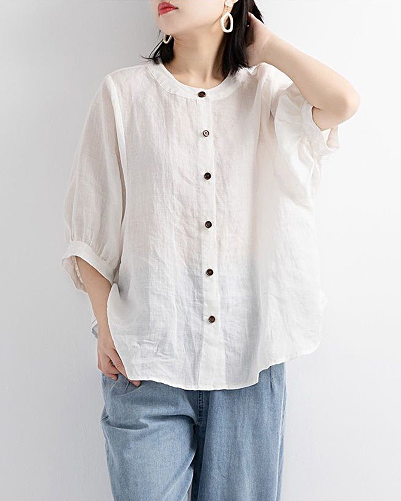Lantern Sleeve Retro Loose Mid-sleeve Plus Size Shirt
