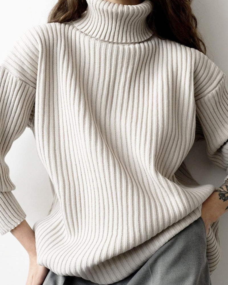 Casual Two Pieces Sets Turtleneck Sweater and Midi Skirt Suits