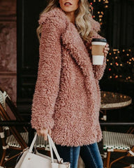 Pink Teddy Bear Coat Winter Warm Loose Oversized  Fleece Jacket Pockets Faux Fur Coat