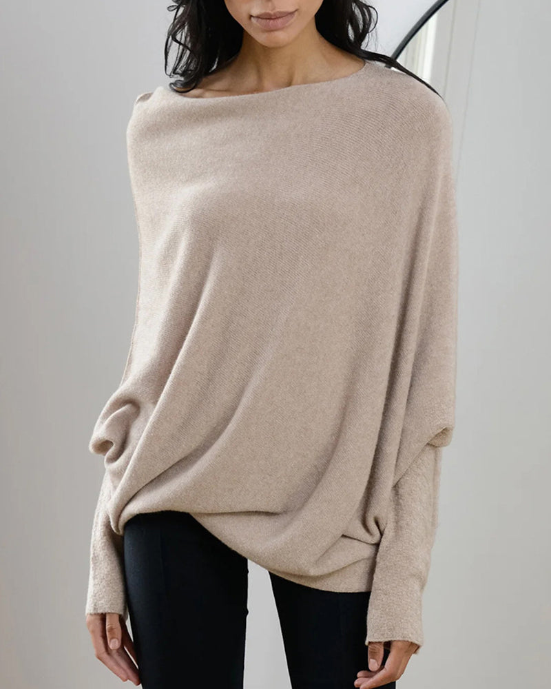 Asymmetric Draped Jumper Long Batwing Sleeve Off The Shoulder Sweater