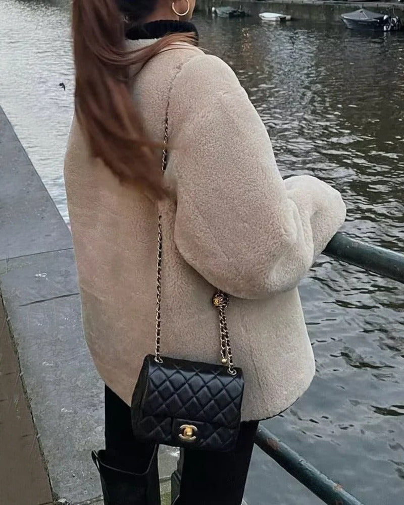 Round Neck Long Sleeve Faux Fur Coat