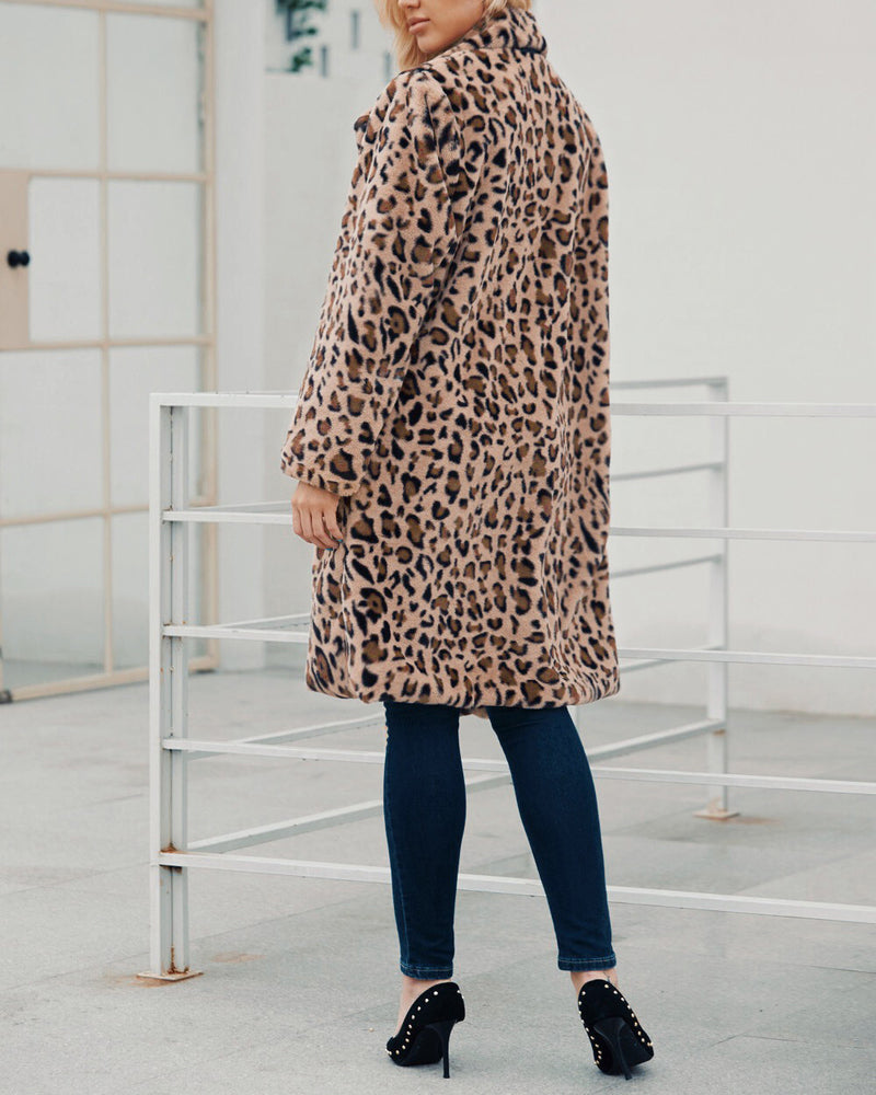 Faux Fur Coat Leopard Print Fluffy Coat