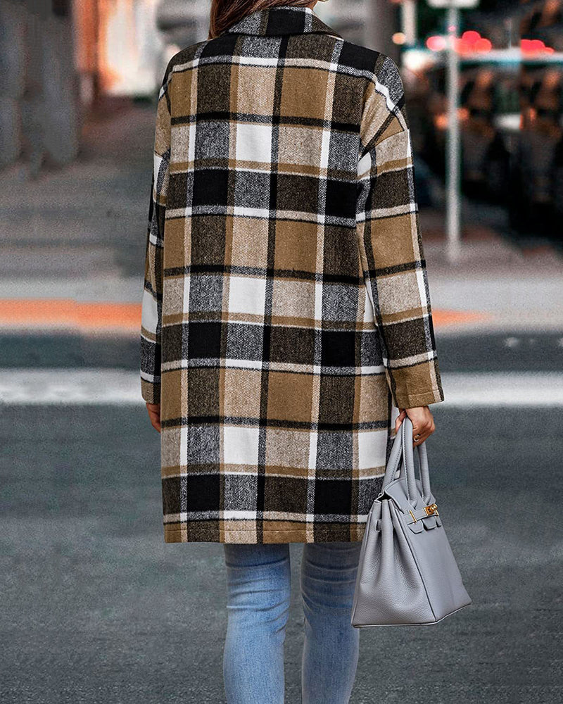 Casual Plaid Long Sleeve Flannel Coat Button Down Fall Jacket Shacket