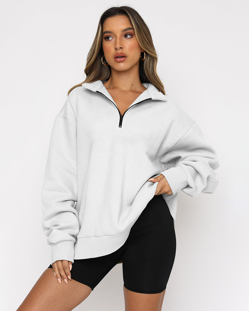 Oversized Half Zip Pullover Long Sleeve Sweatshirt