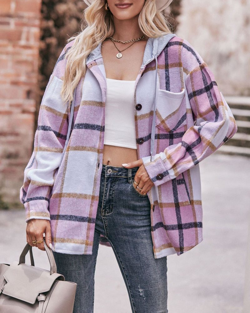 Casual Mid-length Plaid Shirt Hooded Jacket