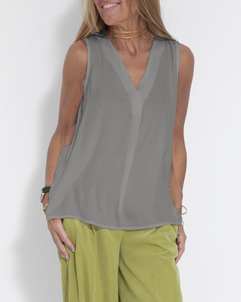 Women's Sleeveless V-Neck Chiffon Blouse Vest