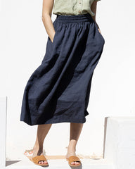 Elastic Waist Cotton Linen Big Swing A-line Skirt