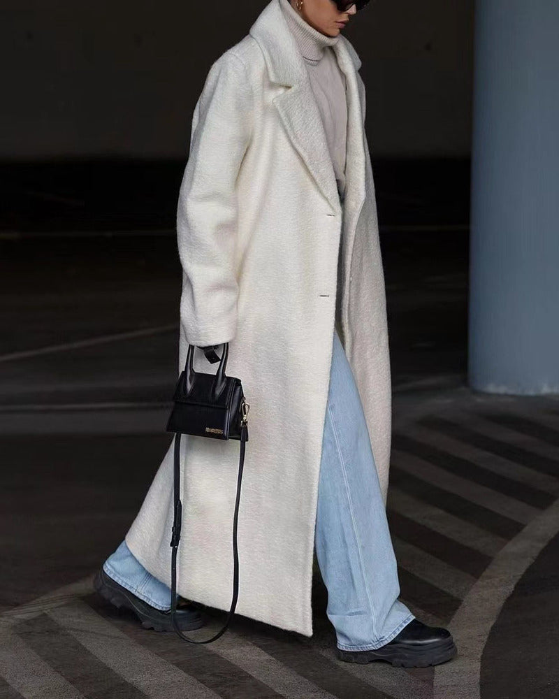 Turndown Collar Long Sleeve Plush Long Coat