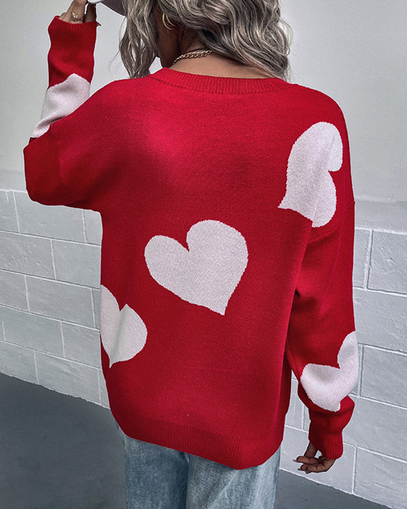 Valentine's Day Large Love O-neck Knitted Sweater