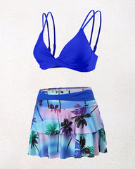 Split High-waisted Lotus Leaf Edge Printing Bikini Swimsuit