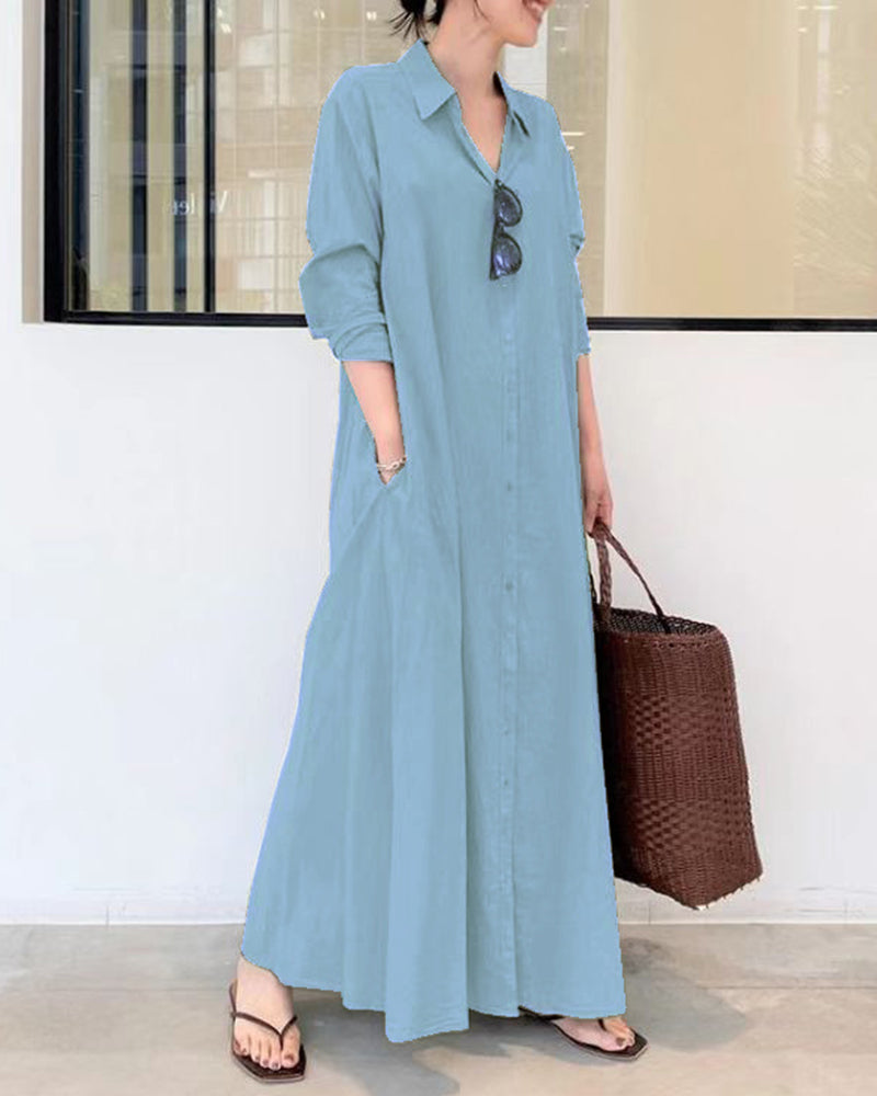 Beach Casual Solid Color Loose Temperament Long Shirt Dress