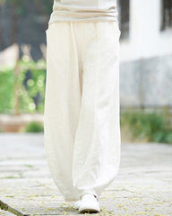 Casual Cotton Linen Baggy Pants with Elastic Waist Relax Fit Lantern Trouser