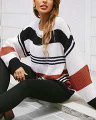 Striped Drop Sleeve Round Neckline Sweater