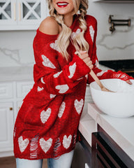 Hooking Hollowed-out Ripped Love Knit Sweater