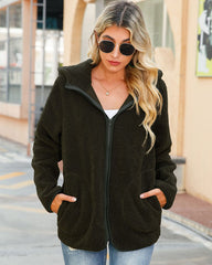 Zip Hooded Drawstring Teddy Coat