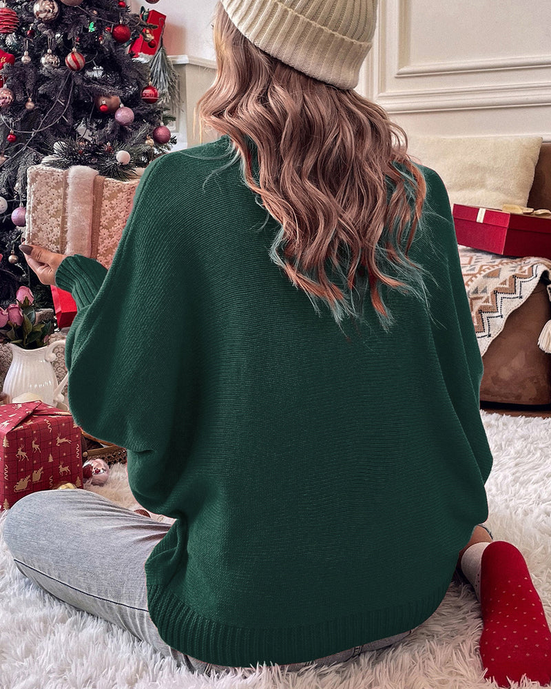 Merry Letter Embroidered High Neck Sweater