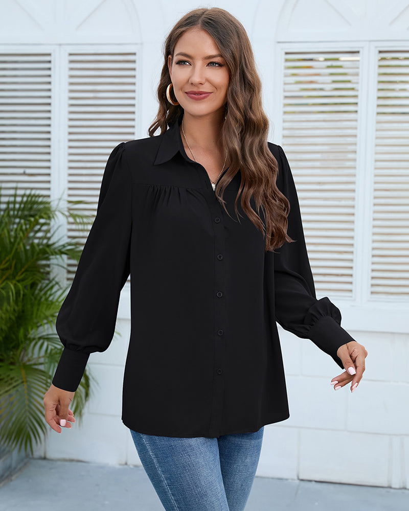 V Neck Button Down Shirts Long Sleeve Collared Blouses Tops