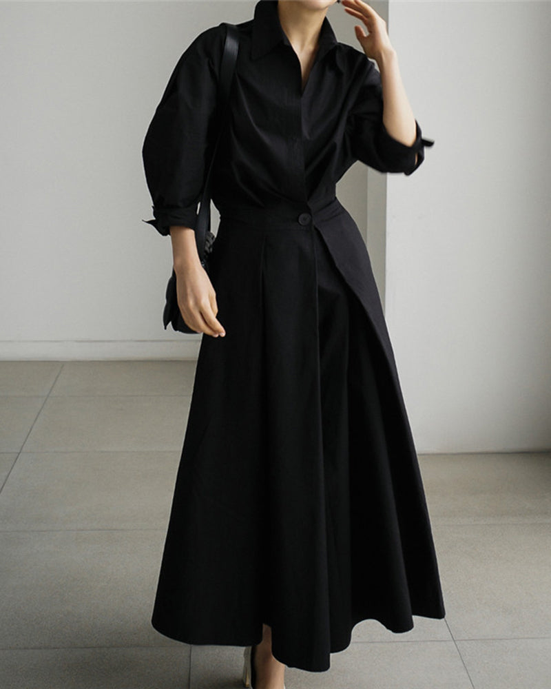 Oversized Shirt Maxi Dress Long Sleeve Button Smocked Long Dress with Pockets Swing Beach Party Dress