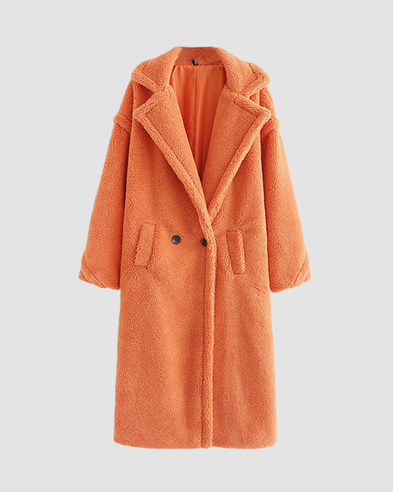 Loose Lamb-wool Coat Teddy Fur Lapel Mid-length Plush Coat