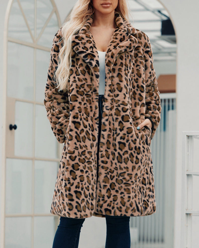 Faux Fur Coat Leopard Print Fluffy Coat