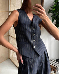 Striped Casual Two-piece Set V-neck Vest Trousers Pants Suit