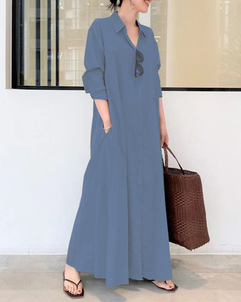 Beach Casual Solid Color Loose Temperament Long Shirt Dress