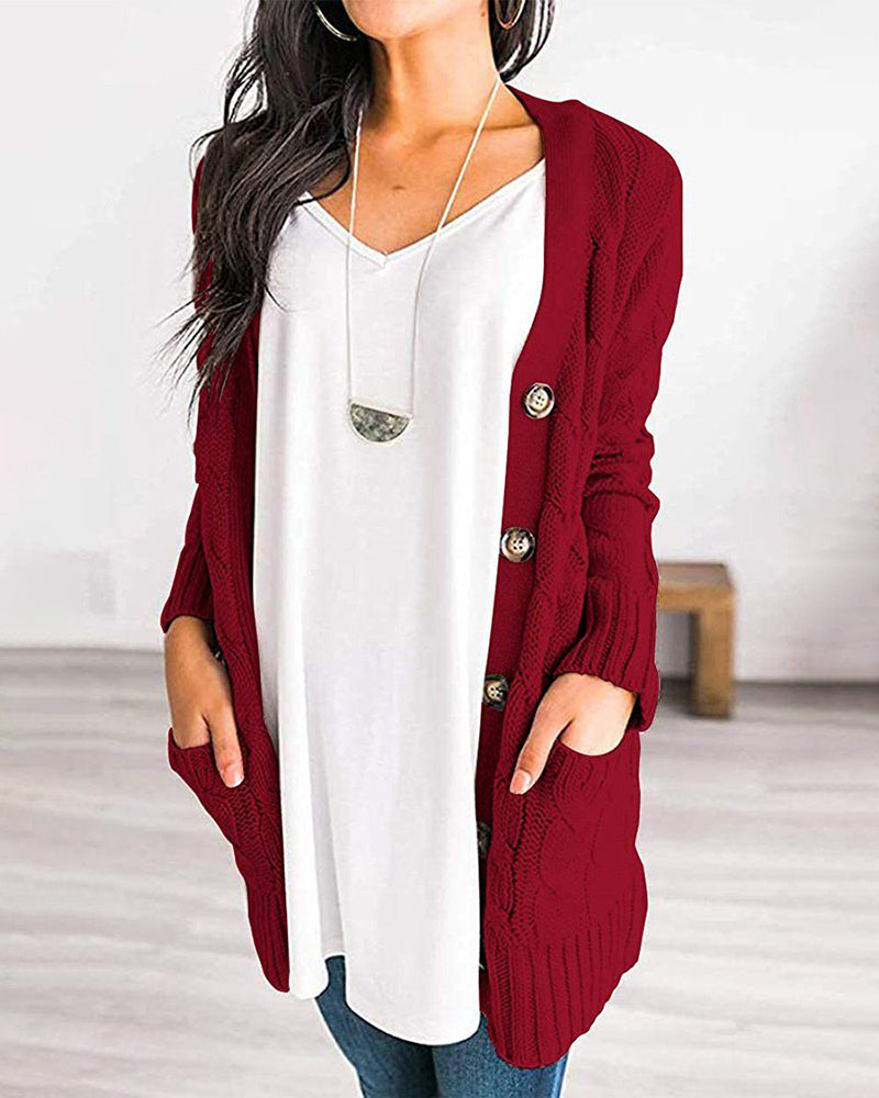 Plain Twist Button Cardigan Sweater