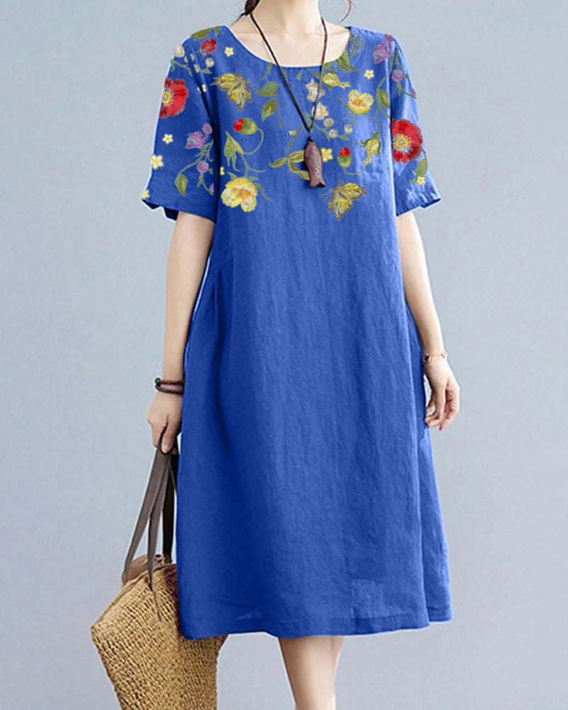 Printed Short Sleeve Casual Loose Fit Mini Dress