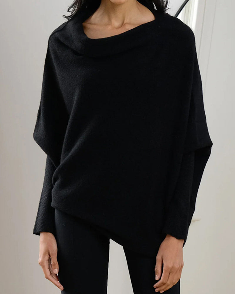 Asymmetric Draped Jumper Long Batwing Sleeve Off The Shoulder Sweater