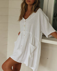 Casual Swimsuit Cover Up Blouses Button Down Beach Tunic Dress Bathing Suit Coverup