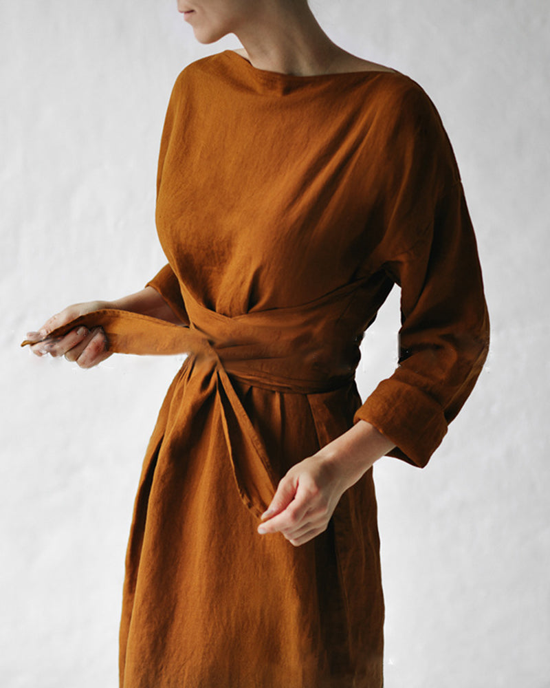 Tie Belt Long Sleeve Maxi Dress