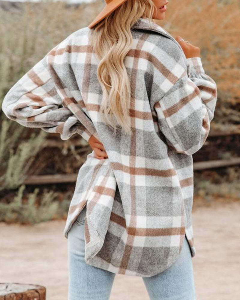 Plaid Button Flannel Wool Shirt Jacket