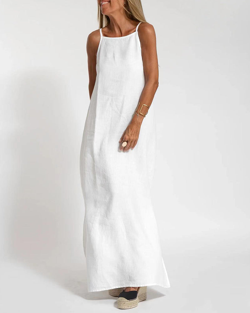 Casual Loose Sleeveless Spaghetti Side Split Maxi Dress