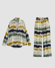 Two Pieces Sets Tie-dye Printed Shirt and Loose-fit Trousers Pants