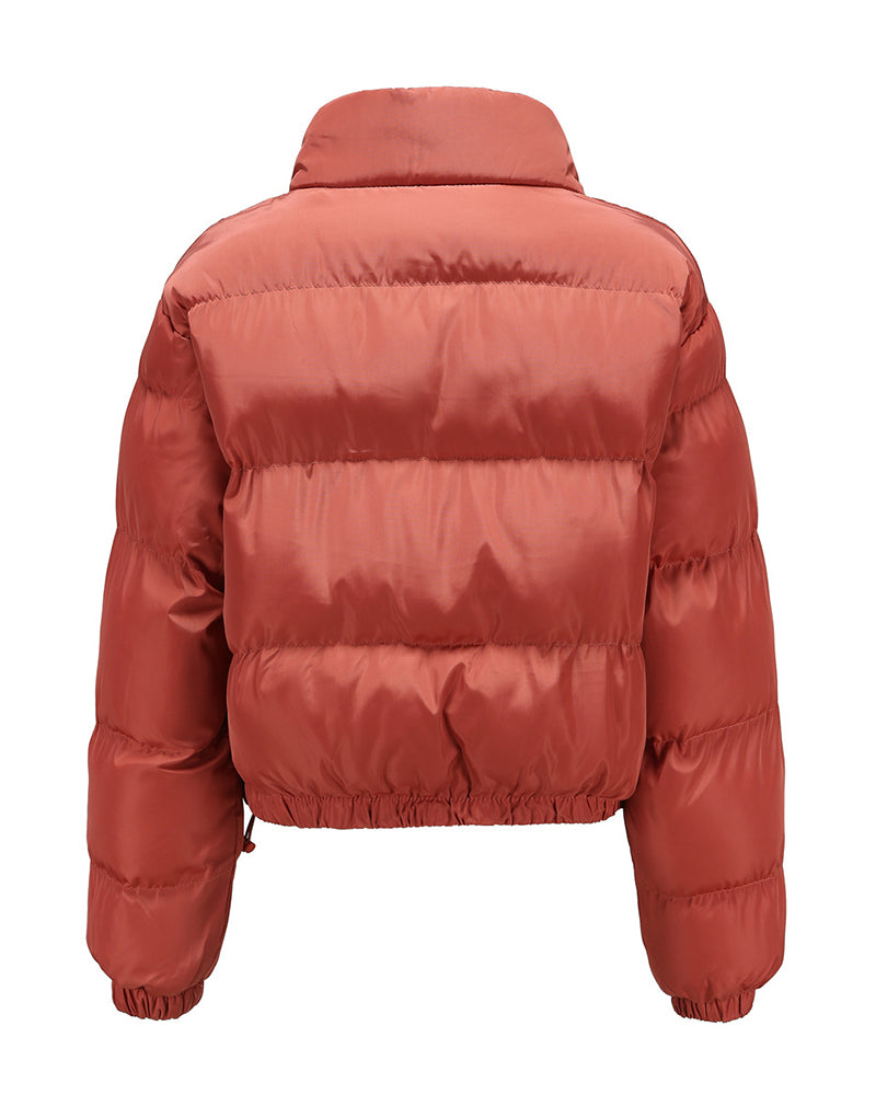 Short Puffer Jacket Stands Up Button Zipper Outerwear