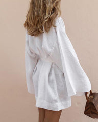 Short Robe Dress Open Front Belted Cardigan V Neck Flare Long Sleeve Cover Up