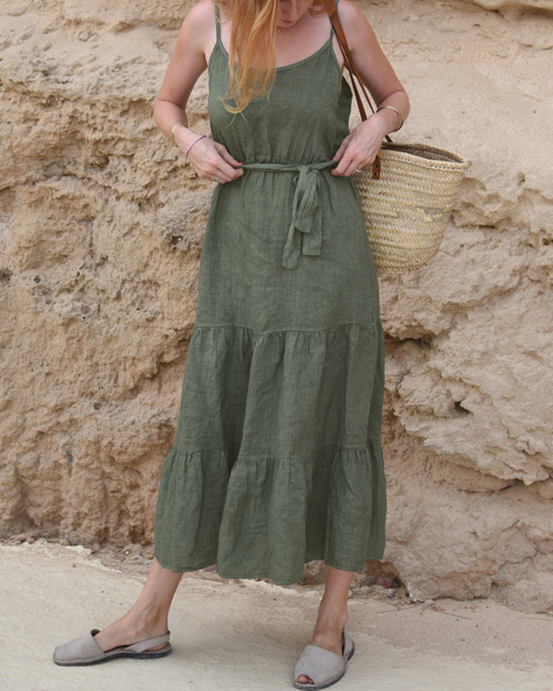 Suspender Dress Casual Vacation Style Splicing Design Sleeveless Long Dress