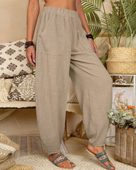 Long Elastic Loose Casual Trousers Harem Pants Pockets Wide Leg Pants