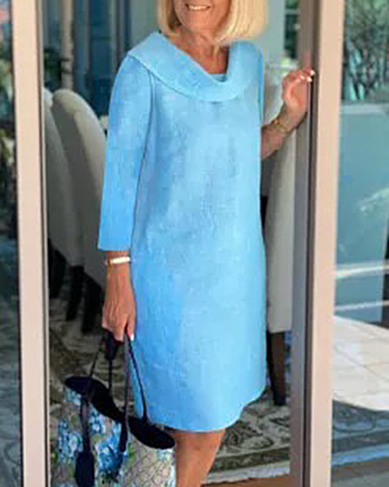 Stitching Round Neck Casual Style Solid Color Long Sleeve Dress