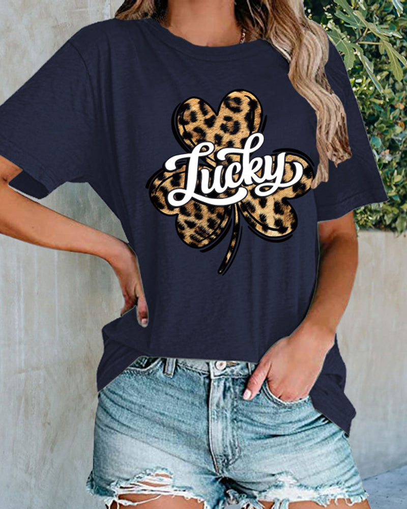 Lucky Clover Leopard Shirt Women's Casual Short-sleeved Top