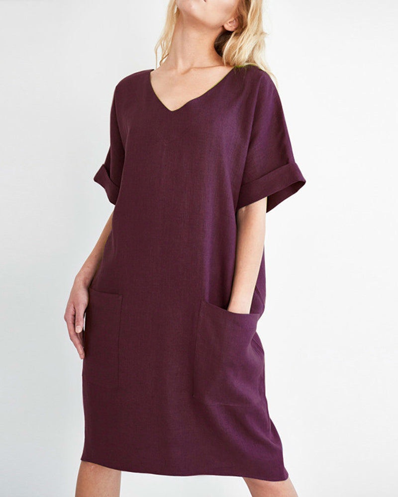 Plus Size Tunic Dress Summer Cotton Linen T Shirt Knee-Length Dresses